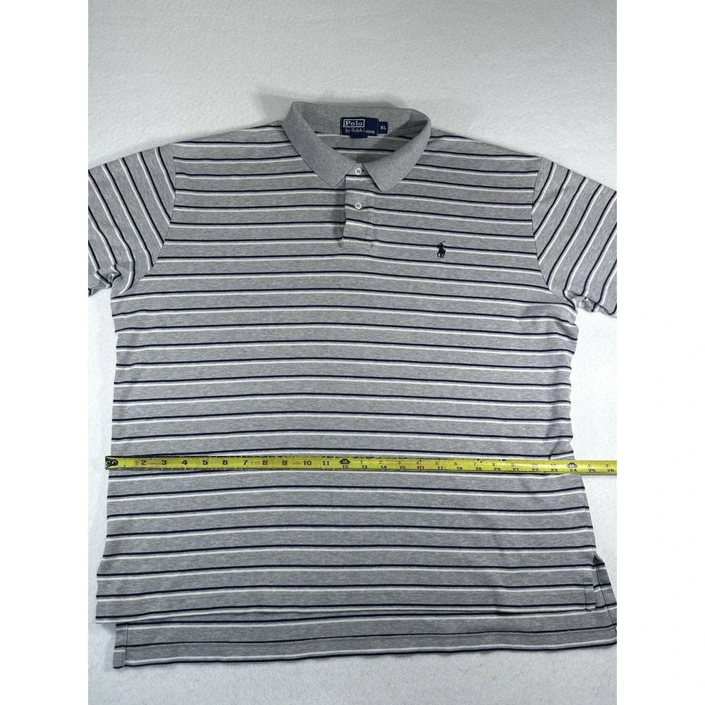 Polo by Ralph Lauren Striped Polo Shirt Men's XL Gray Cotton Short Sleeve Class